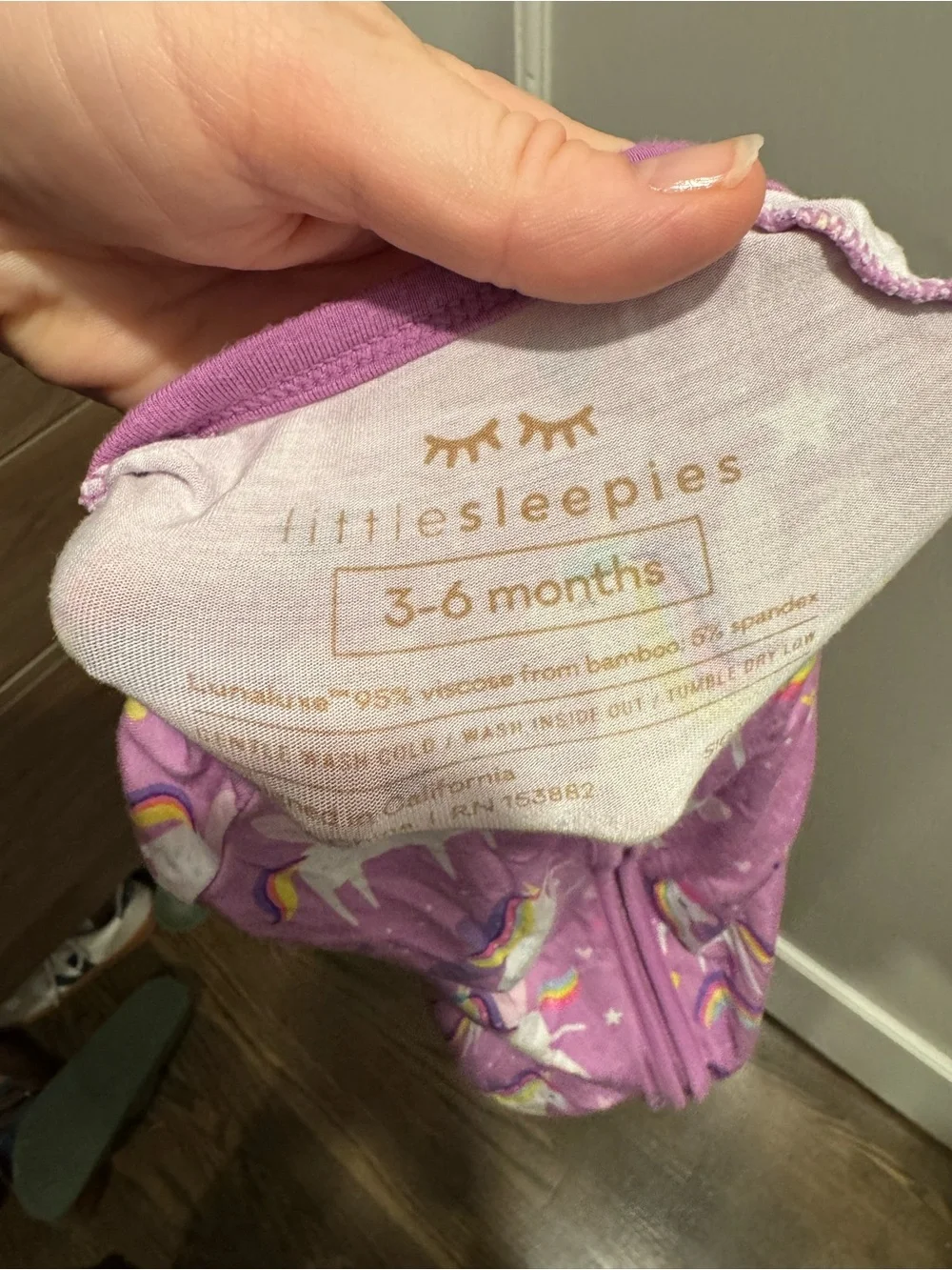 Little Sleepies Siennas Unicorns 3-6M Purple Bamboo Viscose Sleeper Pajamas Cozy